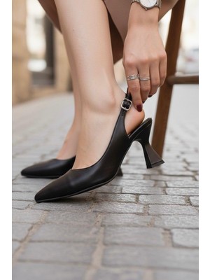 Kadın Arkası Açık Stiletto Ayakkabı Şampanya Topuk