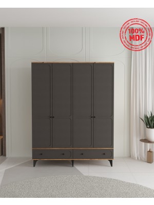 T&B Irmak 4 Kapaklı Çekmeceli Gardırop - Tamamı Mdf