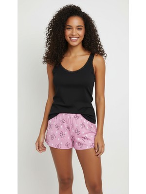 Bonbon Kadın Pamuklu Süs Dantelli Kalın Askılı Atlet ve Şortlu 2'li Takım BB2340