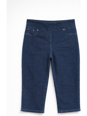 Markapia Kadın Yüksek Bel Likralı Esnek Lacivert Jean Kapri