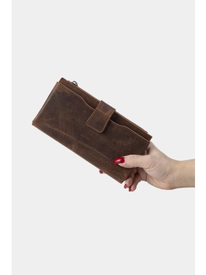 Massarelli x Rewina Hakiki Deri Kadın Portföy Cüzdan Kartlık ve Para Bölmeli Açık Kahve MCZ9720