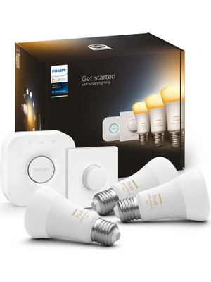 Philips Huewa 8-75W Beyaz Ambiyans Akıllı LED Ampul Başlangıç Seti 3'lü, Akıllı Butonlu, E27, Blueto