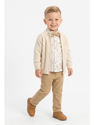 Terry Triko Hırka, Gömlek-Papyon, Pantolon Erkek Çocuk 4lü Takım