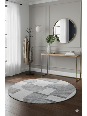 Swan Home Kaymaz Tabanlı Yuvarlak Koridor Mutfak Halısı  SHJ930901 Gri