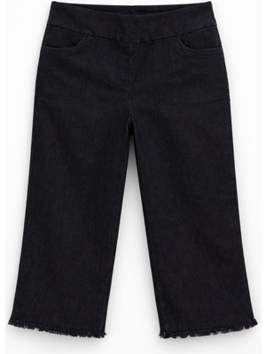 Markapia Kadın Yüksek Bel Püskül Detay Likralı Esnek Siyah Jean Kapri