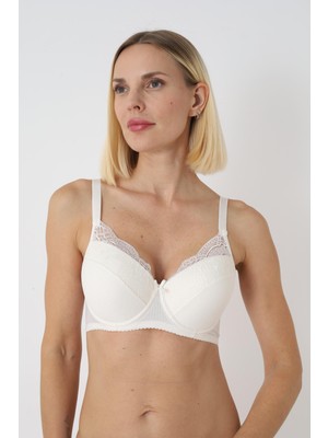 Nivene EKRU YARIM DANTELLİ BOŞ DOLGUSUZ ÇİZGİLİ C CUP SÜDYEN