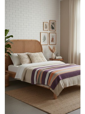 Lorvian Noletti Pamuklu Çizgili Çift Kişilik Battaniye