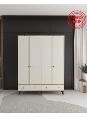 T&B Irmak 4 Kapaklı Çekmeceli Gardırop - Tamamı Mdf