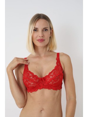 Modellife B Cup Full Cup Dantelli Kırmızı Sütyen Balenli Astarsız Telli Tam Kapsama Şık Ve Toparlayıcı Sütyen
