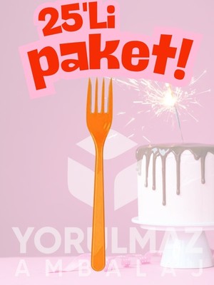 Yorulmaz Ambalaj 🟠 Happy Party Turuncu Renkli Plastik Çatal 25 Adet – Dayanıklı & Kullan-At