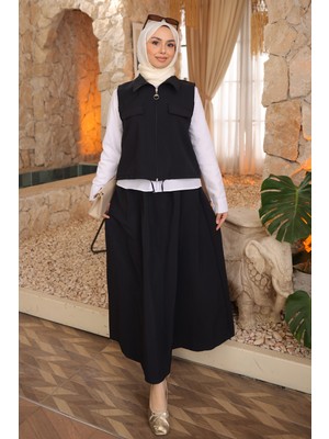 İmaj Butik Siyah Yelek Gömlek Etek Üçlü Takım