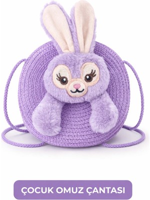 Stellalou Stella Lou Mor Tavşan Hasır Askılı Genç Kız Çocuk Bebek Çanta 20 cm Hediyelik