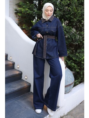İmaj Butik Lacivert Garnili Ceket Pantolonlu Kot Takım