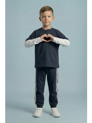 Perendi Erkek Çocuk Pamuk Penye Şerit Biyeli Eşofman Takımı