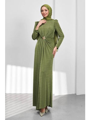 İmaj Butik Haki Önü Drpeli Tokalı Abiye