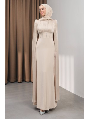 İmaj Butik Vizon Kol Detaylı Balık Model Taşlı Abiye