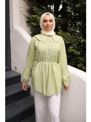 İmaj Butik Mint Yeşili Bebe Yaka Bel Bağlamalı Gömlek