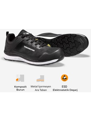 Toworkfor Super Set Black S1P | Src | Esd Kompozit Burun Iş Ayakkabısı