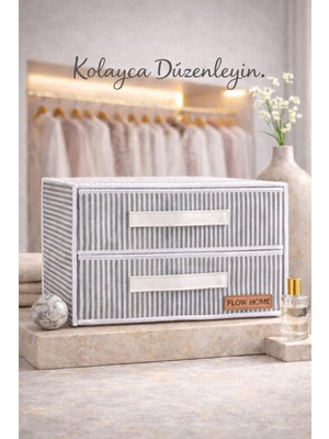 Flow Home 2 Gözlü 2 Katlı Çekmece Dolap Içi Organizer Kumaş Takı Çorap Iç Çamaşırı Şifonyer Düzenleyici