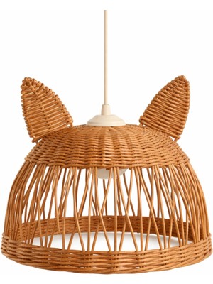 JouJou El Yapımı Rattan Çocuk Avize 35 cm Çap | Doğal Kök Boya ve Subazlı Vernikli Aydınlatma