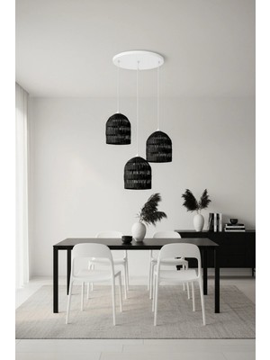 JouJou Lumi Trio 3'lü Rattan Avize Seti Doğal Sarkıt Tavan Lambası Dekoratif Aydınlatma 30X35 cm