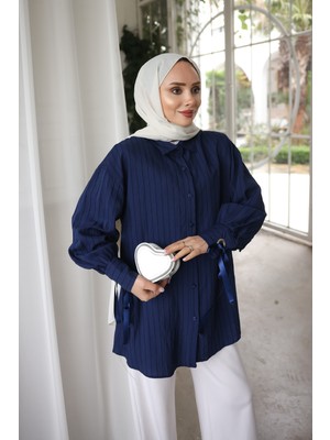 İmaj Butik Lacivert Kol Bağlamalı Gömlek