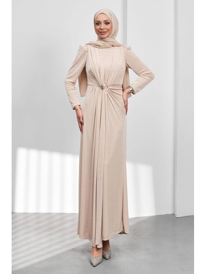 İmaj Butik Bej Önü Drpeli Tokalı Abiye