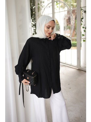 İmaj Butik Siyah Kol Bağlamalı Gömlek