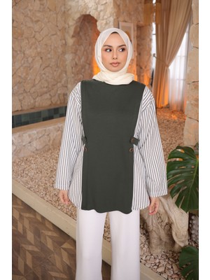 İmaj Butik Haki Gömlek Garnili Modal Sweat