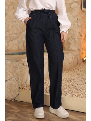 İmaj Butik Lacivert Bel Lastikli Çimalı Kot Pantolon