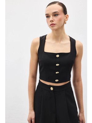 Sateen Lucy Crop - Siyah