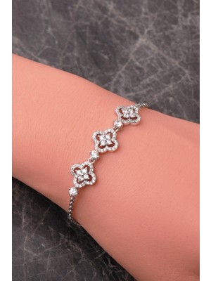 Sümer Telkari Işıltılı Yonca Rodyumlu 925 Ayar Gümüş Bileklik 4939