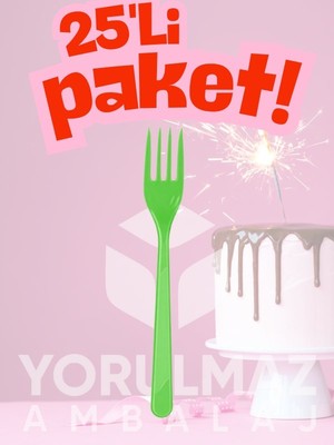 Yorulmaz Ambalaj 🟢 Happy Party Yeşil Renkli Plastik Çatal 25 Adet – Dayanıklı & Kullan-At