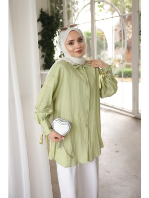 İmaj Butik Mint Yeşili Kol Bağlamalı Gömlek