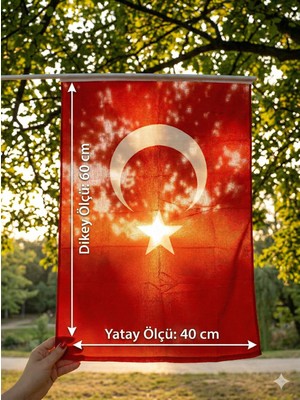 Sibel Günay Butik Raşel Kumaş Türk Bayrağı | Ay Yıldızlı | 60×40 cm | Tutma Saplı