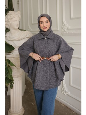 İmaj Butik Füme Kemerli Kaşe Panço