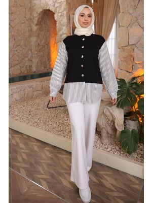 İmaj Butik Siyah Kol ve Etek Gömlek Garnili Modal Sweat