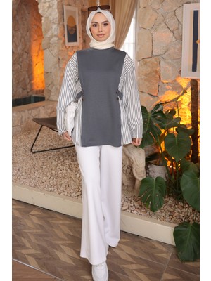 İmaj Butik Füme Gömlek Garnili Modal Sweat