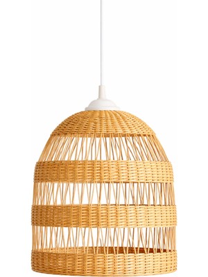 JouJou El Yapımı Rustik Rattan Avize Lumı 30 x 35 cm | Doğal Kök Boya Vernikli Iskandinav Aydınlatma