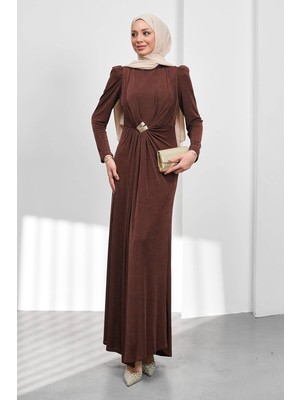 İmaj Butik Kahverengi Önü Drpeli Tokalı Abiye