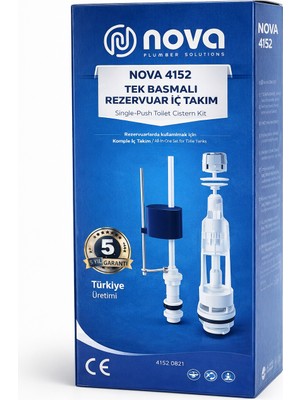 Nova 4152 Tek Basmalı Rezervuar Iç Takım - 3/8 Pirinç Girişli Tüm Klozetlere Uyumlu