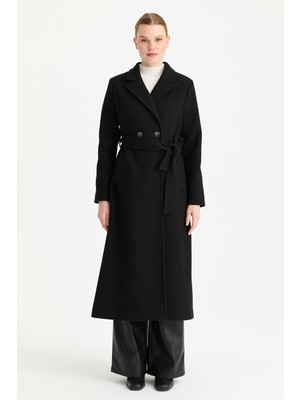 Esswaap Çift Düğmeli Manto  Siyah