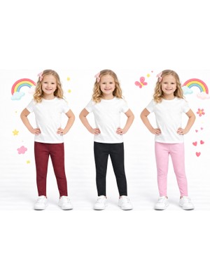 İncili Kız Çocuk 3’lü Şardonlu Kışlık Tayt Seti (Bordo / Siyah / Pembe) – Içi Şardon, Sıcak Tutan, Esnek