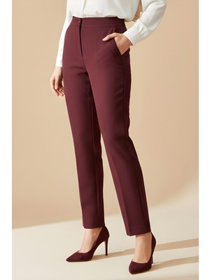 İmaj Butik Mürdüm Cepli Bel Lastikli Kalem Pantolon