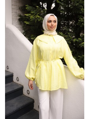 İmaj Butik Sarı Bebe Yaka Bel Bağlamalı Gömlek