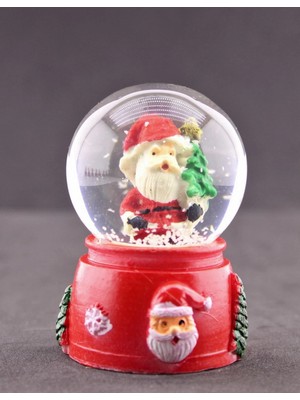 MiraLive Noel Baba ve Çam Ağacı Temalı Mini Boy Işıklı  Yılbaşı Kar Küresi 6.5 cm E