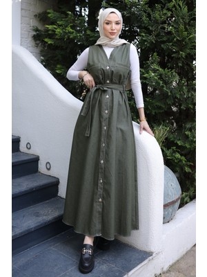 İmaj Butik Haki Düğmeli Cepli Kot Jile