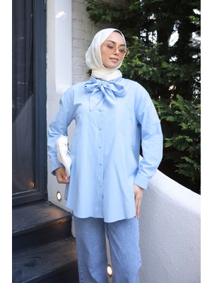 İmaj Butik Bebe Mavi Yaka Bağlamalı Poplin Gömlek