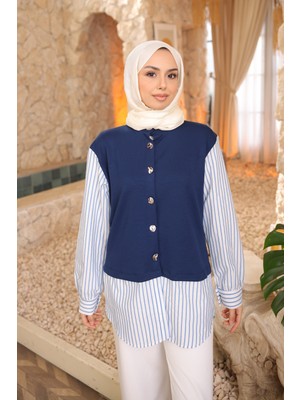 İmaj Butik Lacivert Kol ve Etek Gömlek Garnili Modal Sweat