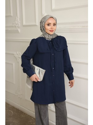 İmaj Butik Lacivert Yaka Detaylı Gömlek